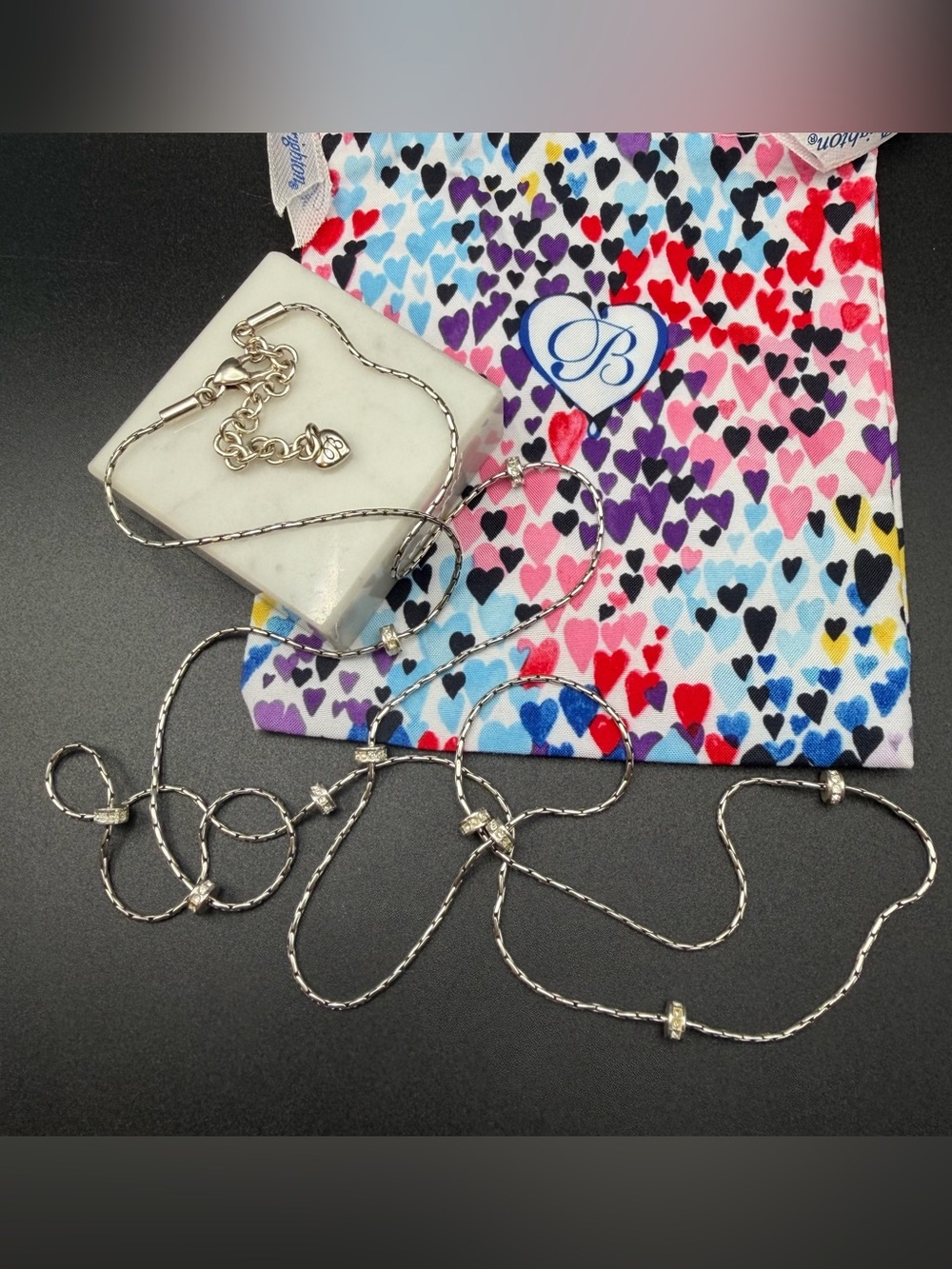 Brighton Long Chain Necklace w Rhinestones Crystals #605 Appx 42-44” w Dust Bag